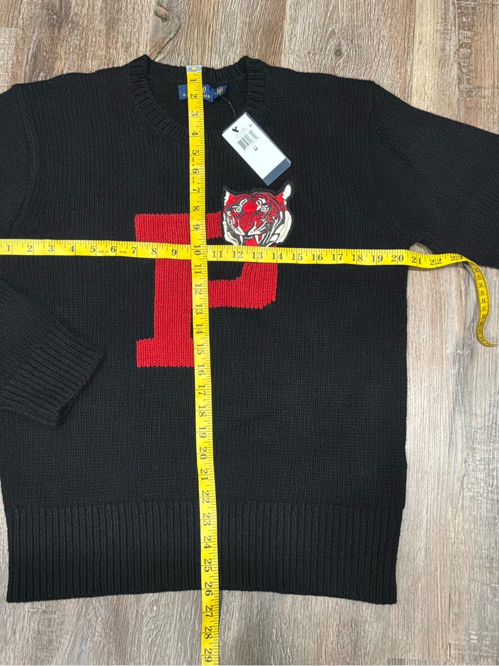 New Polo Ralph Lauren TIGER HEAD Wool-Blend Black Sweater Pullover Men's Sz M - Picture 8 of 13